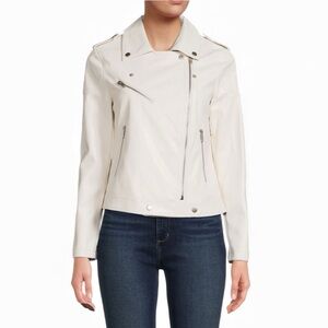 Nanette Lepore Faux Leather Biker Jacket in Ivory